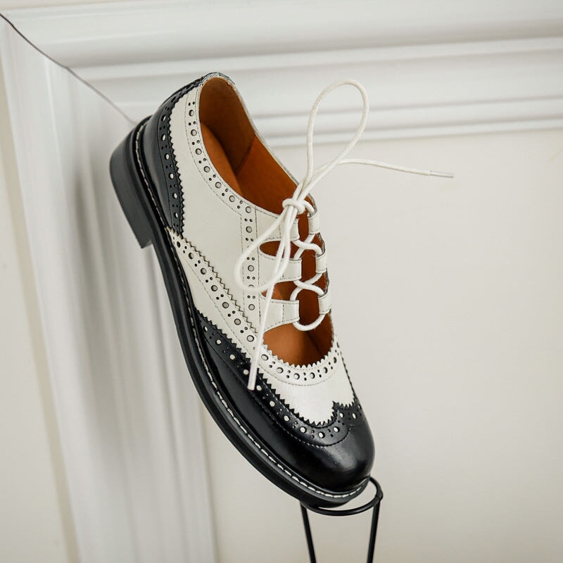 Zapatos Oxford brogue con punta redonda y cordones estilo retro