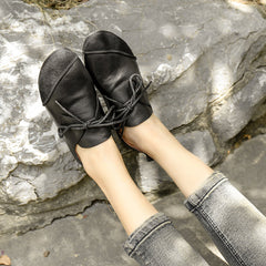 Handmade Soft Lace Up Flats Coffee/Black