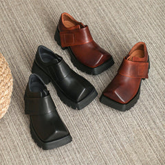 Square Toe Touch-strap Chunky Derby Shoes