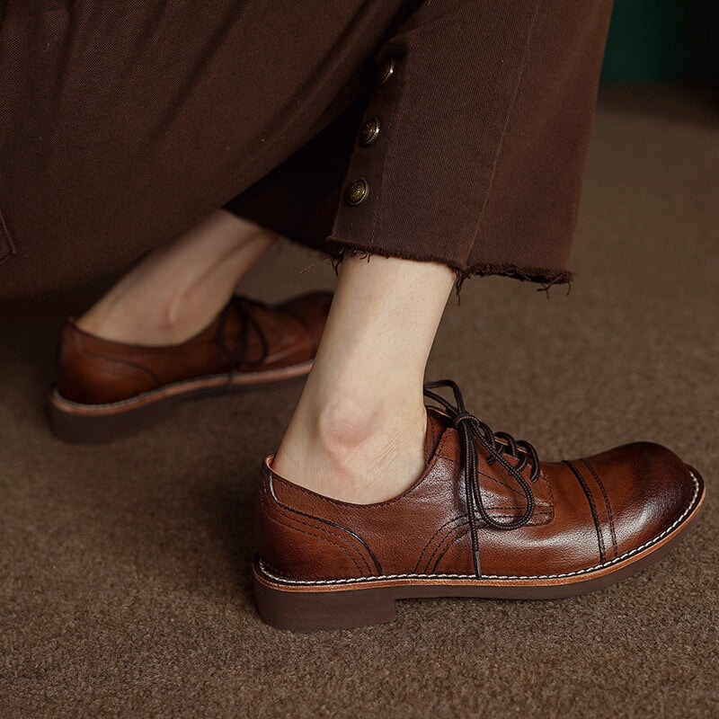 Retro Round Toe Oxfords Lace Up Derby Shoes