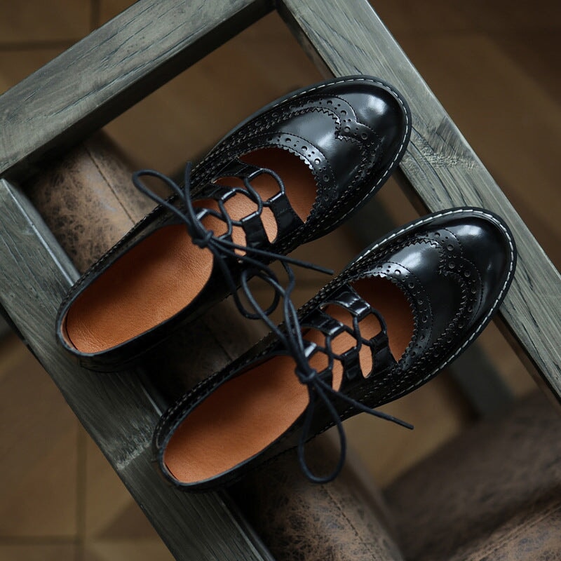 Retro Lace Up Shoes Round Toe Brogue Oxford Shoes