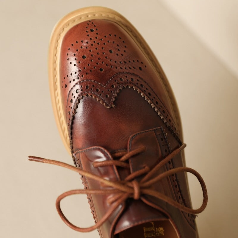 Round Toe Lace Up Chunky Brogue Shoes Platform Oxfords