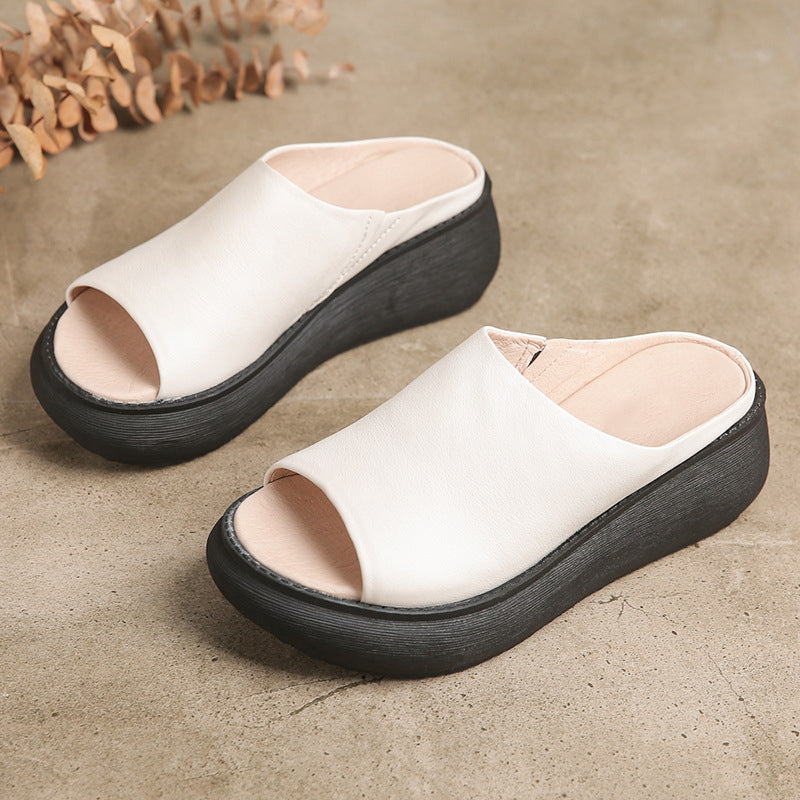 Handmade Genuine Summer Slippers Platform Mules Black/Coffee/White