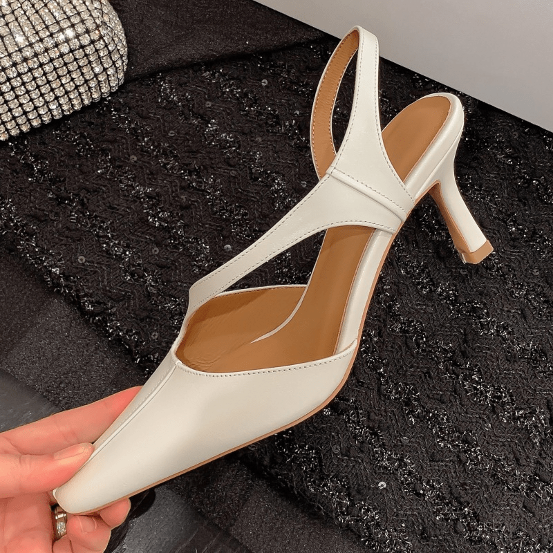 Genuine 75mmSlingback Stiletto Pumps Square Toe