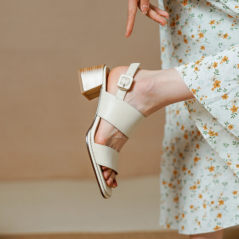 Retro Sheepskin Block Heel Sandals