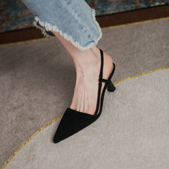 Point Toe Sheepskin Slingback Stiletto Heels