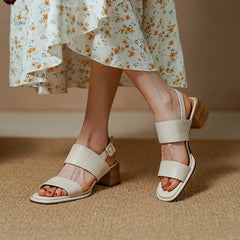 Retro Sheepskin Block Heel Sandals