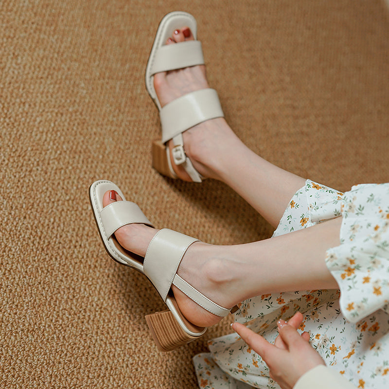 Retro Sheepskin Block Heel Sandals