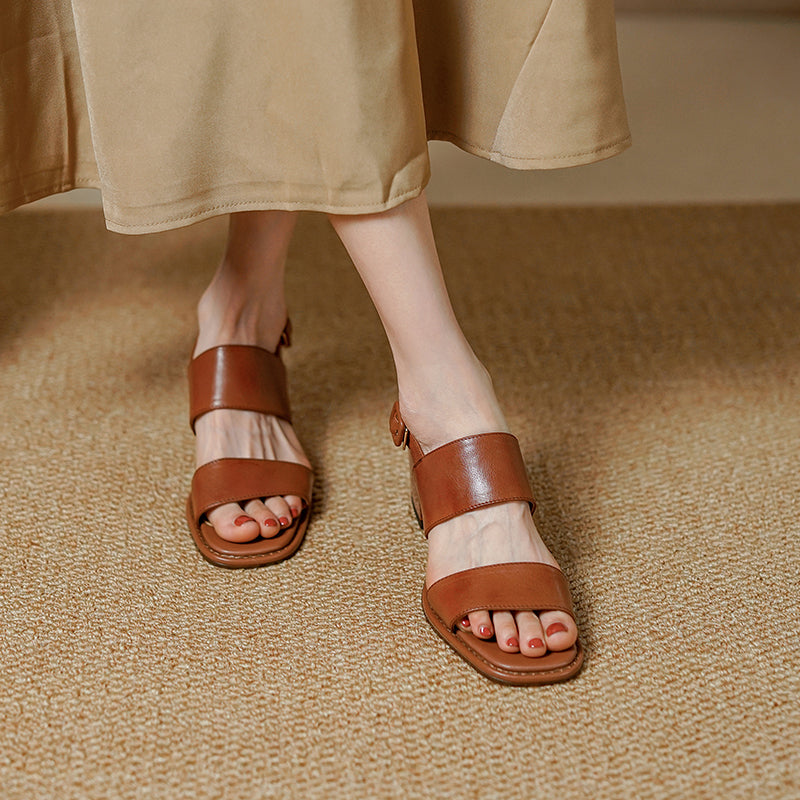 Retro Sheepskin Block Heel Sandals