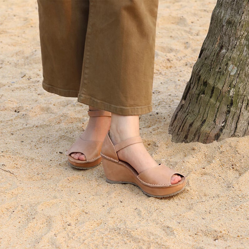 Handmade Wedges Sandals Ankle Strap Peep Toe