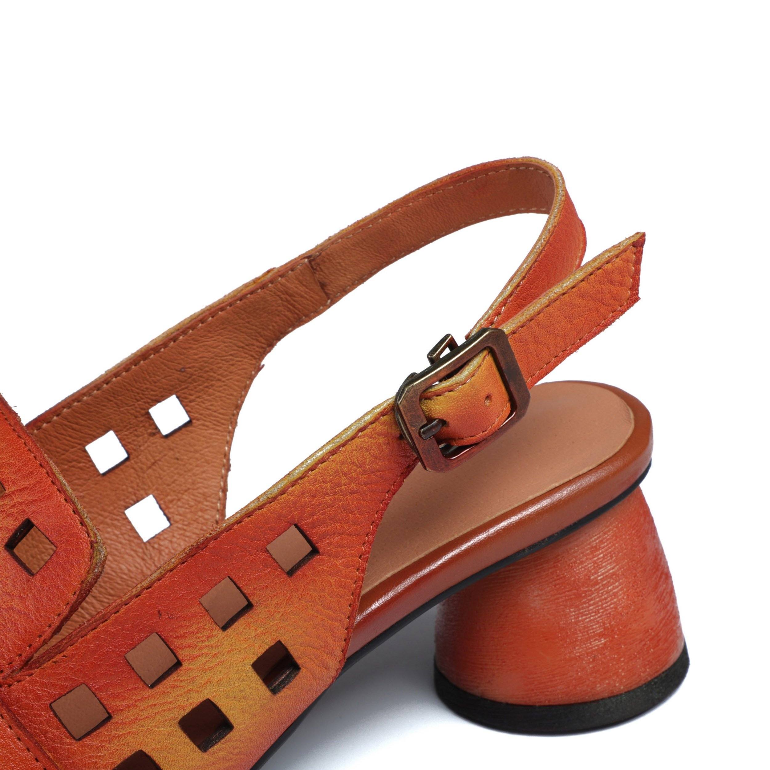 Bequeme echte Pumps Slingback Cut Out Chunky Sandalen Orange/Grau