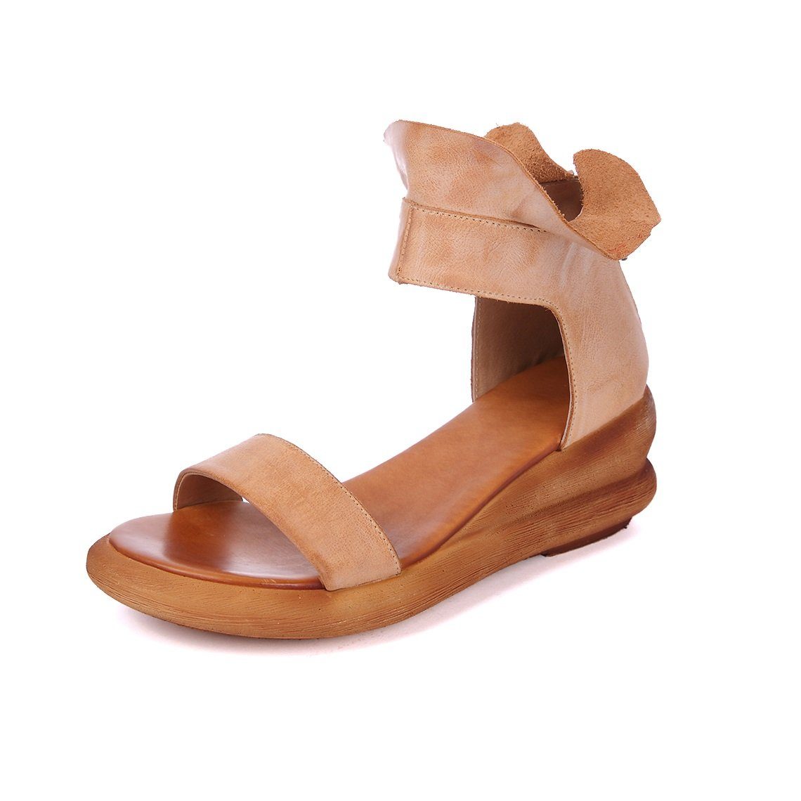 Wedge Sandals Soft Full Grain Wrap Ankle Zip Up Summer Sandals