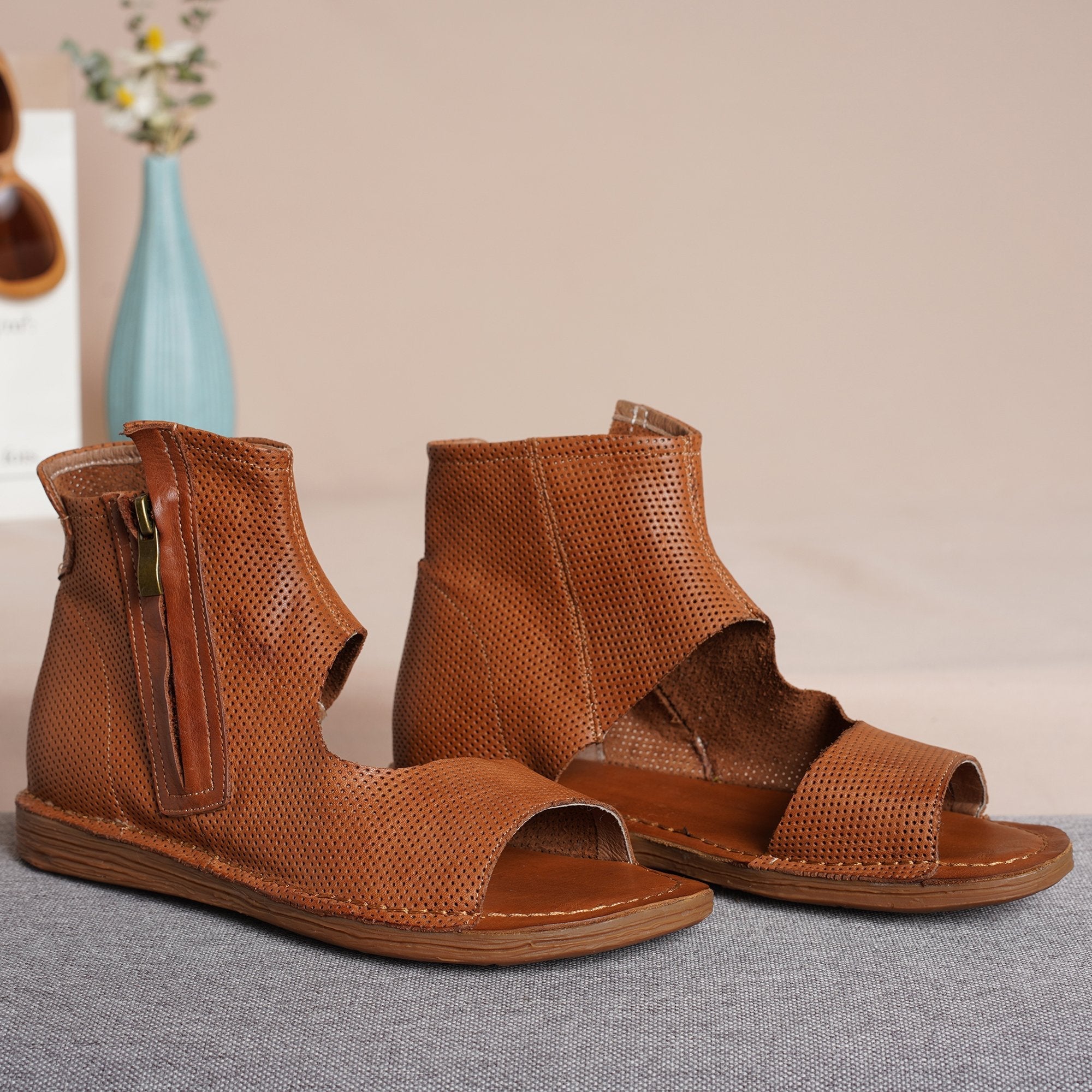 Botas de verano Sandalias con abertura lateral y puntera cruzada hasta el tobillo