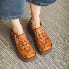 Ankle Strap Block Heel Woven Sandal Gladiator Sandals