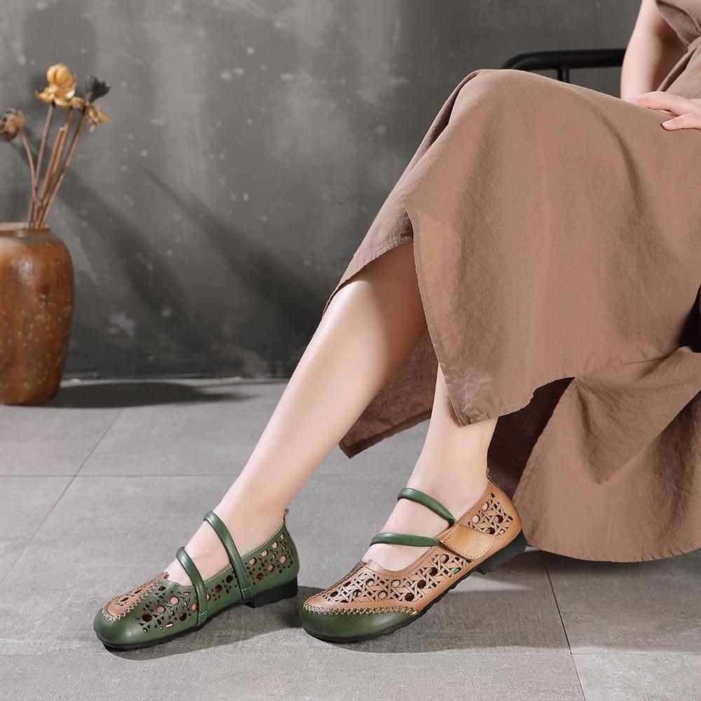 Comfy Genuine Flats Loafers Slip On Walking Flats Coffee/Green