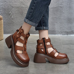 Woven Platform Gladiator Sandals with Side Zipper