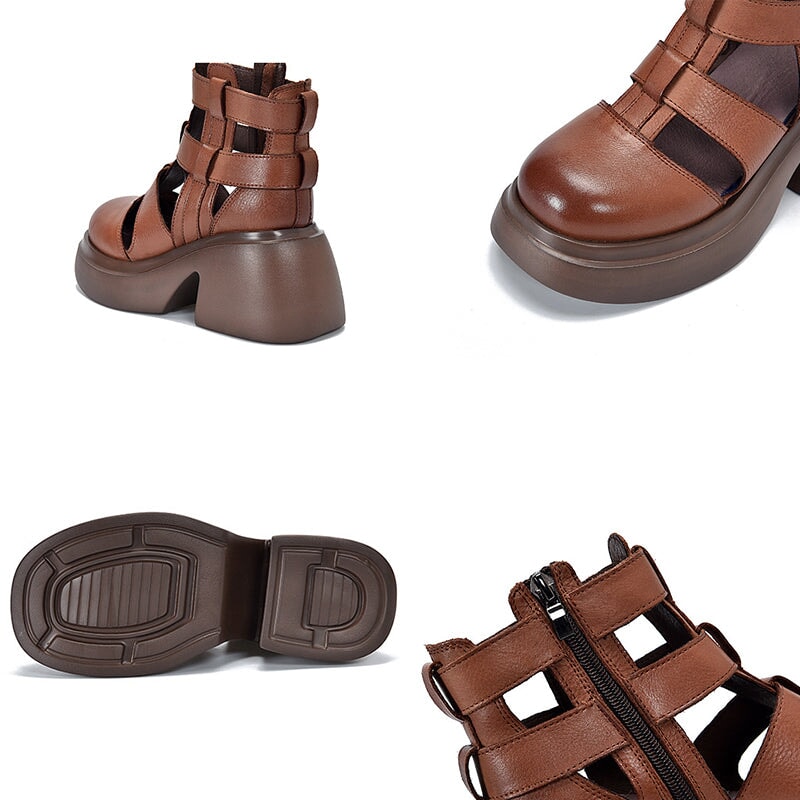 Woven Platform Gladiator Sandals with Side Zipper