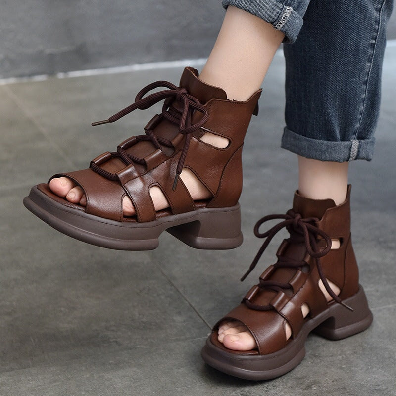 Genuine Platform Sandals Lace Up Retro Peep Toe Gladiator Sandals