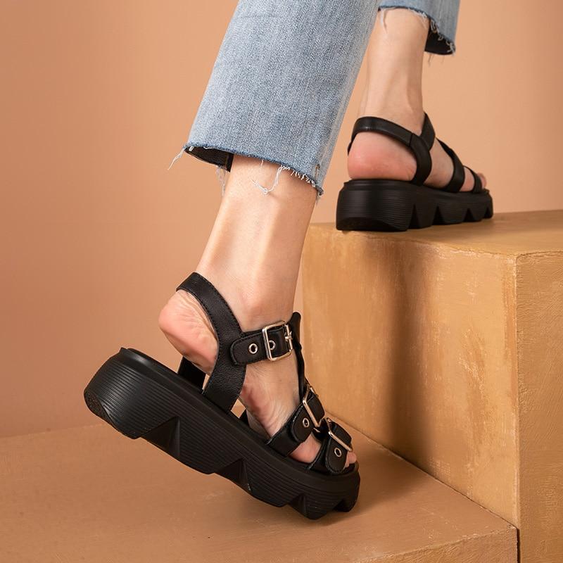 Sandalias gruesas estilo gladiador con plataforma y múltiples hebillas para mujer, estilo casual