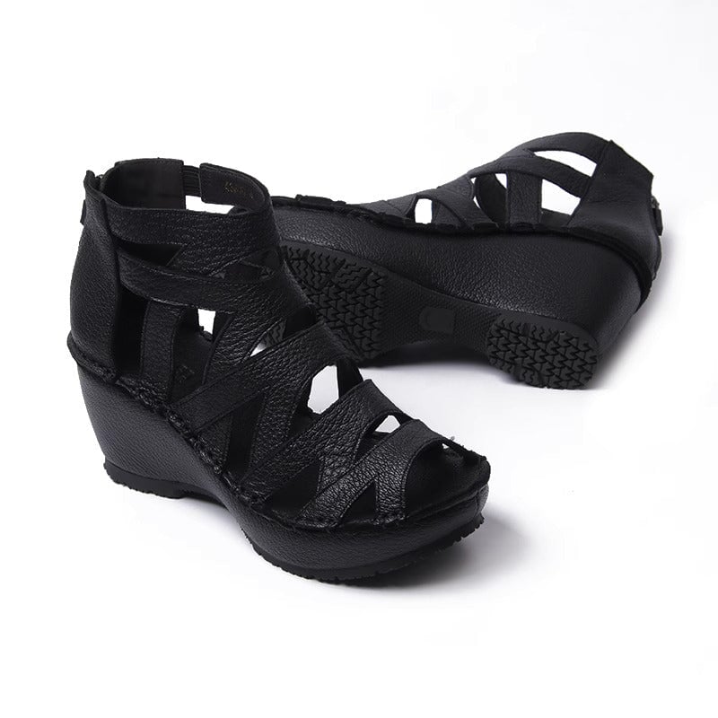 Handgemachte Gladiator Sandalen Retro Peep Toe Wedges