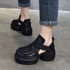 Genuine Platform Sandals Side Button Retro Block Heel