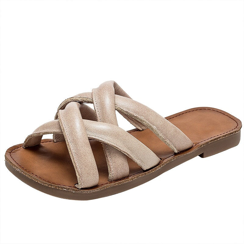 Woven Gladiator Slide Sandals  Flat Slippers