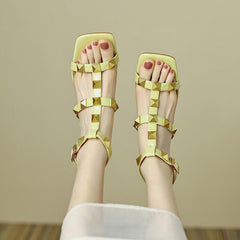 Sheepskin Rivet 55mm Kitty Heel Gladiator Sandals