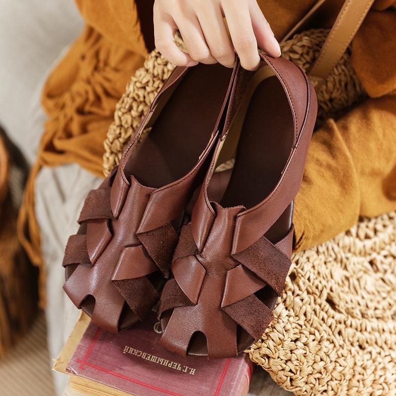 Woven Sandals Retro Hollow Sandals Gladiator Sandals Khaki/Brown