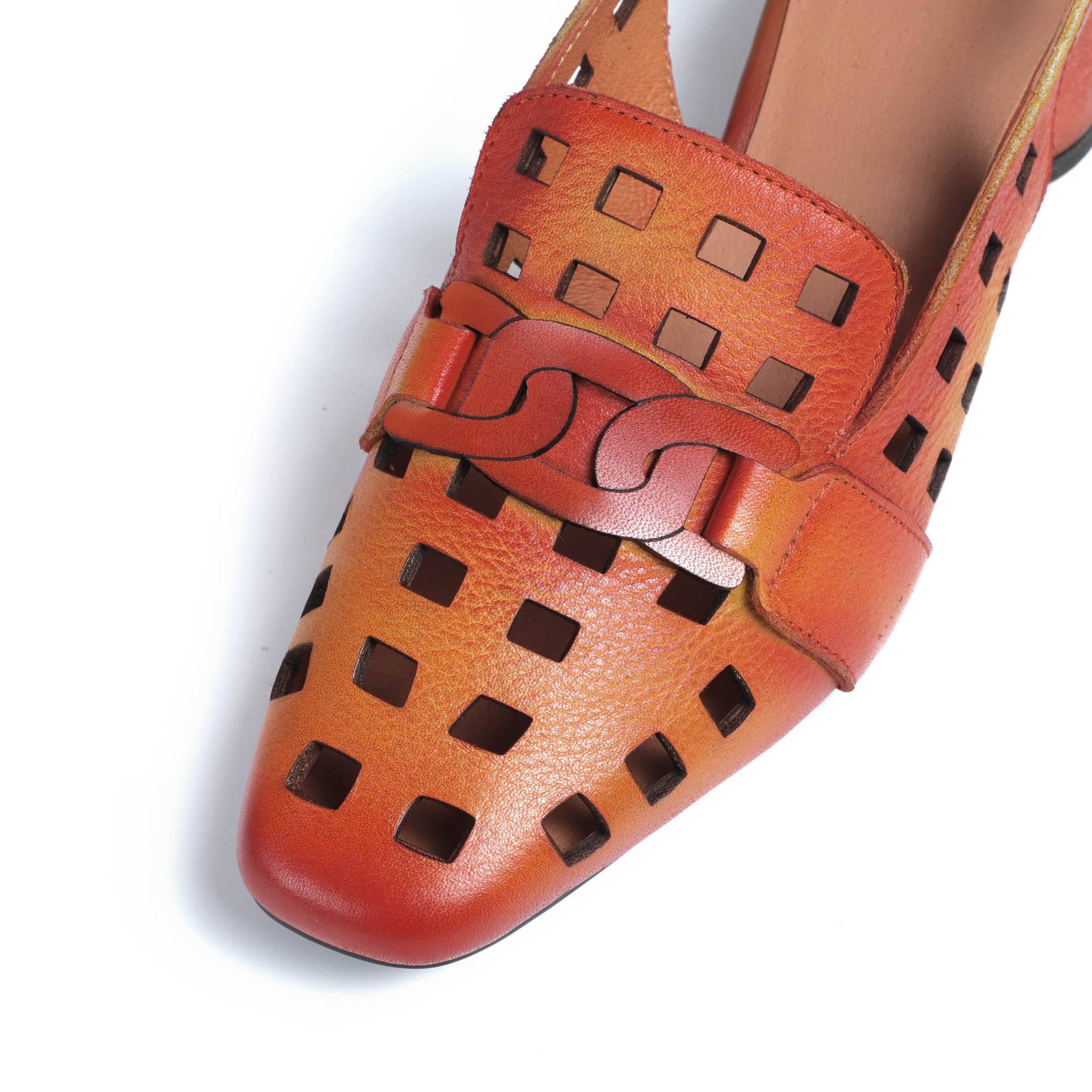 Bequeme echte Pumps Slingback Cut Out Chunky Sandalen Orange/Grau