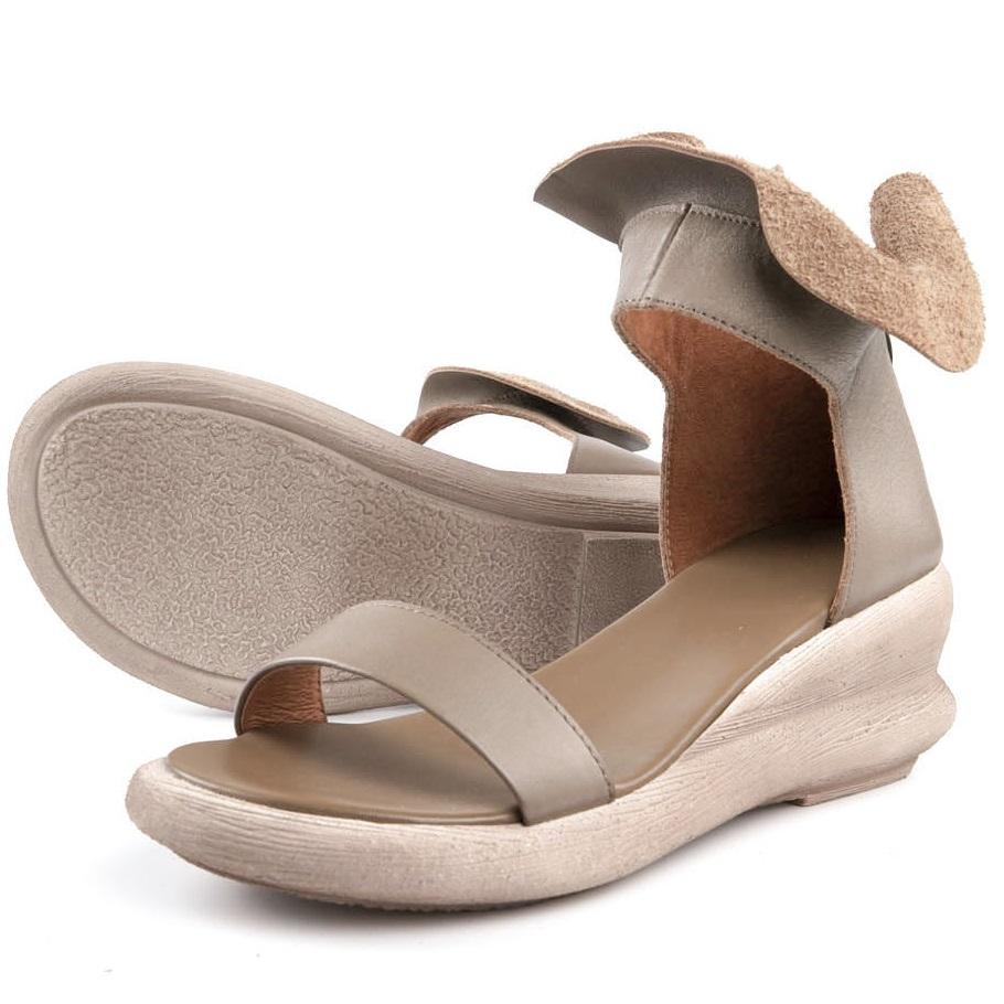 Wedge Sandals Soft Full Grain Wrap Ankle Zip Up Summer Sandals