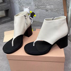 Botas de verano con tacón de bloque, sandalias con tiras y cremallera lateral