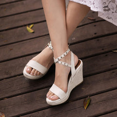 95mm Slingback Espadrille-Wedge Sandals rivet-anklet