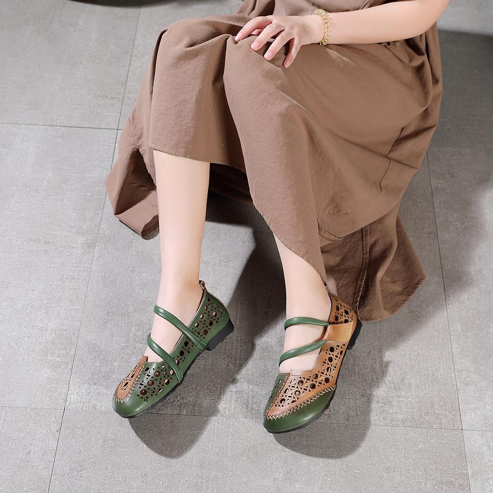 Comfy Genuine Flats Loafers Slip On Walking Flats Coffee/Green