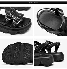 Chunky Sandals Gladiator Cow Multi Buckles Ankle Strap Platform Ladies Casual Shoes