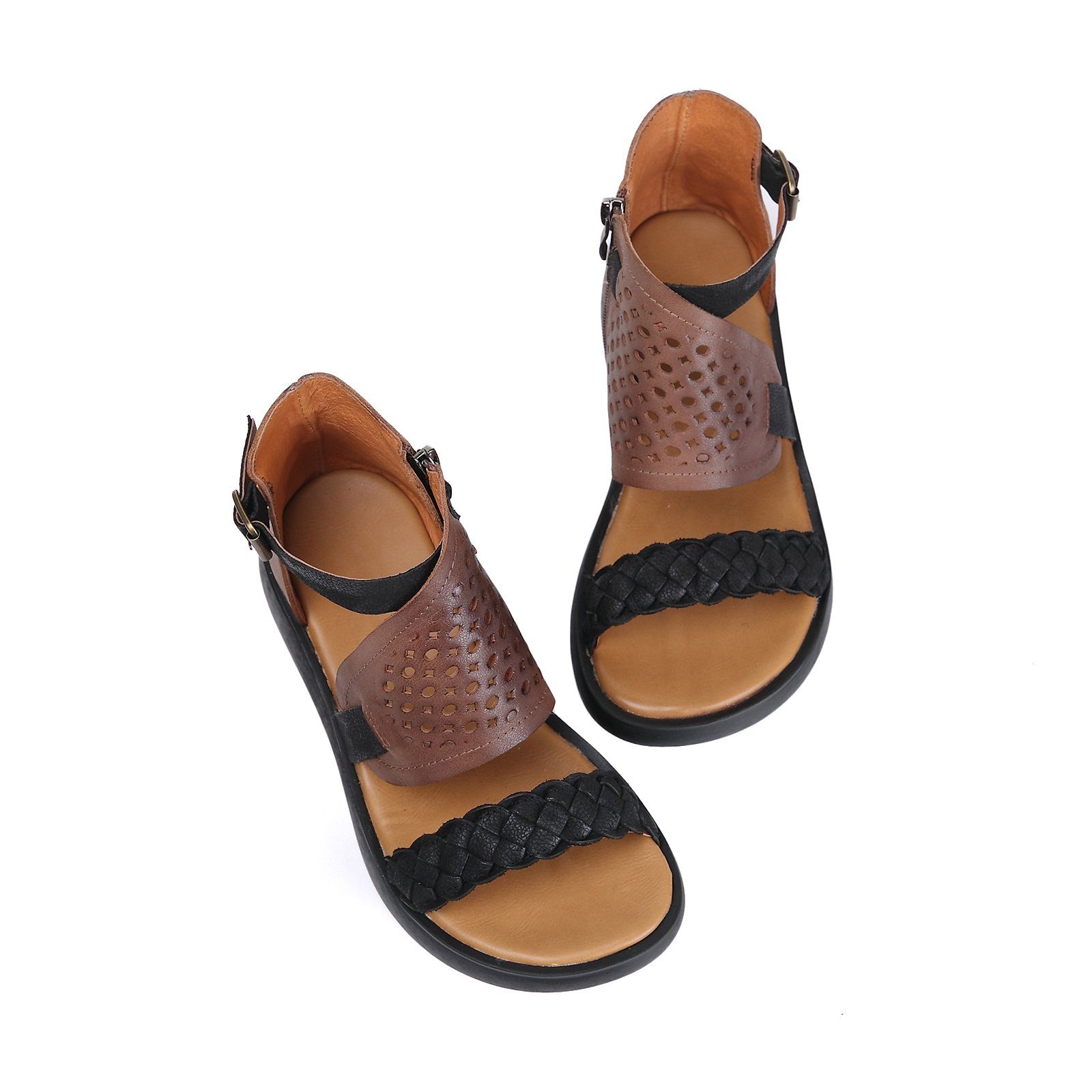 High-Quality Calf Sandals Side Zipper Pumps Platform High Heels Yellowish/Coffee