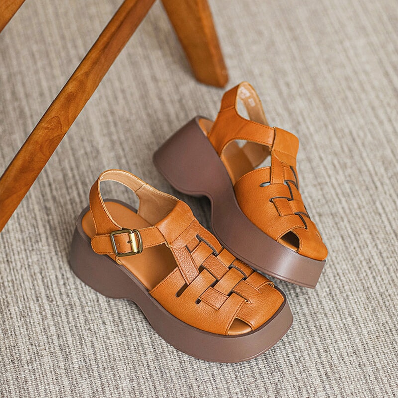 Ankle Strap Block Heel Woven Sandal Gladiator Sandals