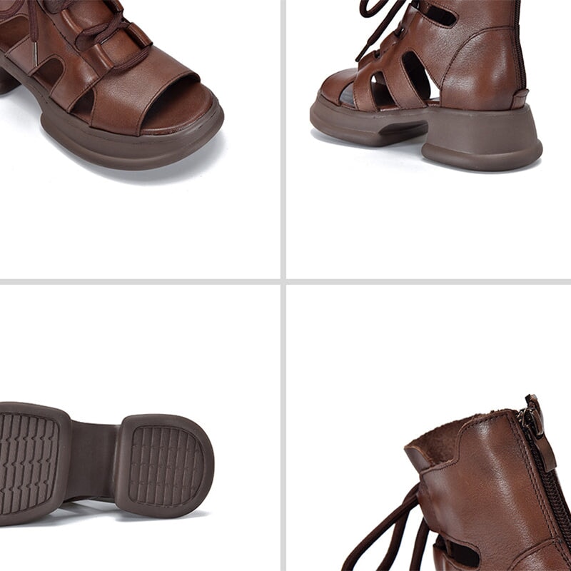 Genuine Platform Sandals Lace Up Retro Peep Toe Gladiator Sandals