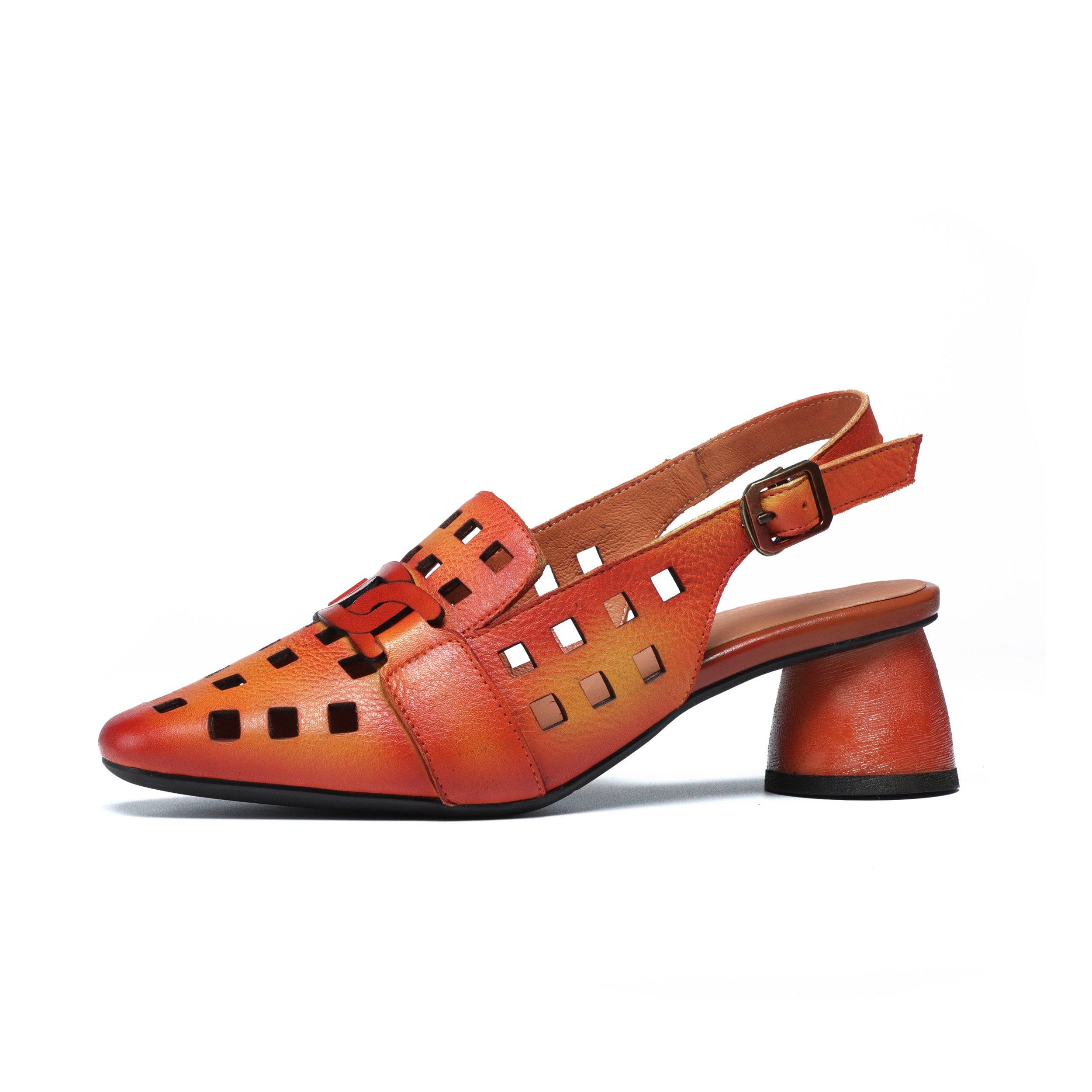 Bequeme echte Pumps Slingback Cut Out Chunky Sandalen Orange/Grau