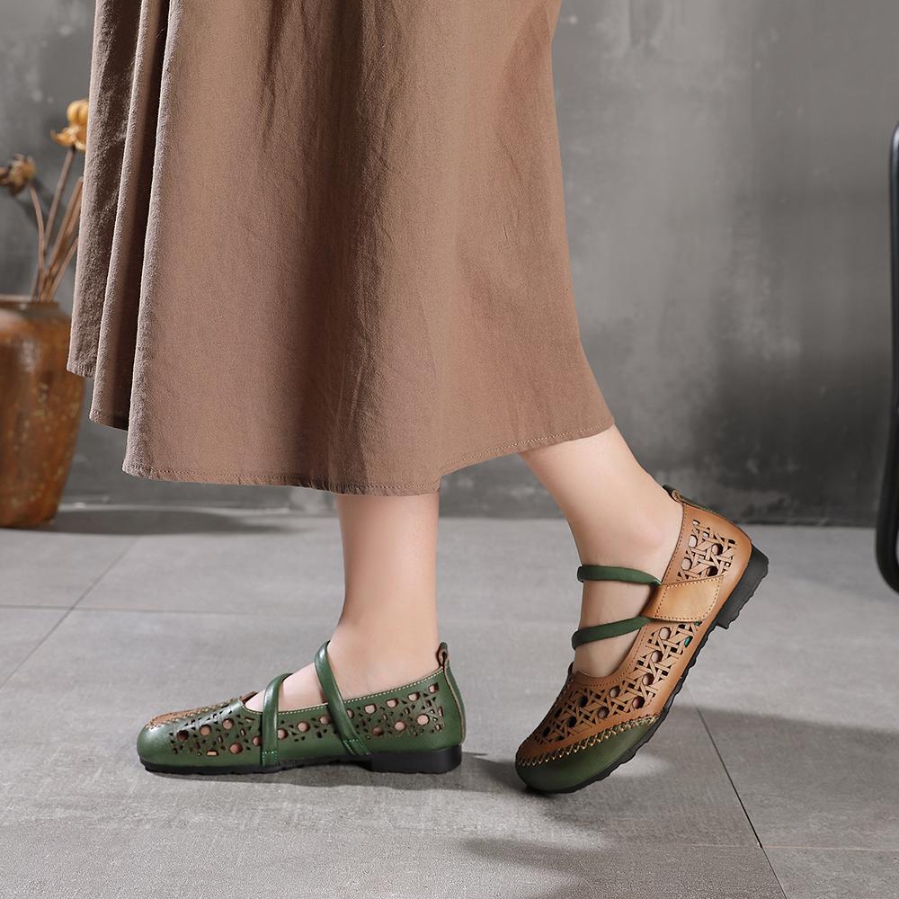 Comfy Genuine Flats Loafers Slip On Walking Flats Coffee/Green