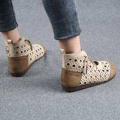 Cut Out Summer Boots Breathable Hollowed Lace Up Ankle Booties Beige/Coffee