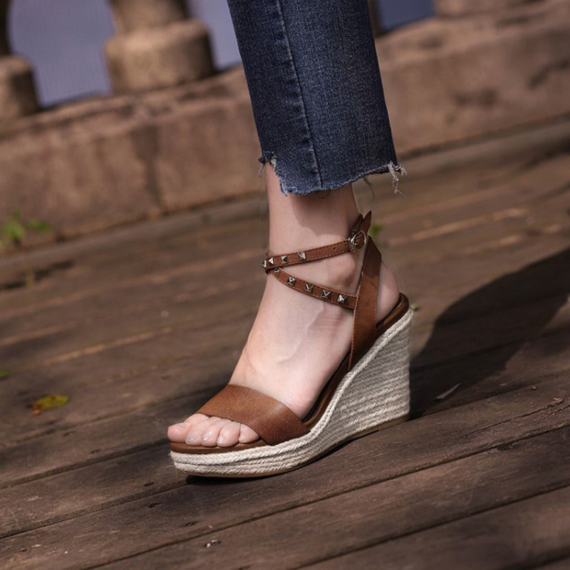 95mm Slingback Espadrille-Wedge Sandals rivet-anklet