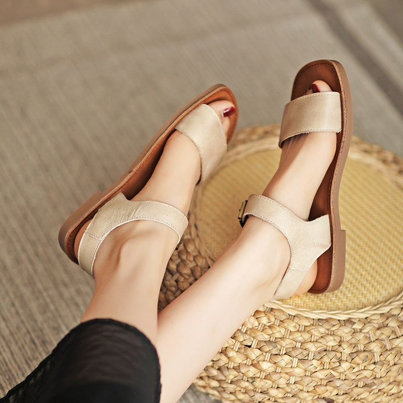 Classic Sandals Flat Ankle Strap Side Buckle