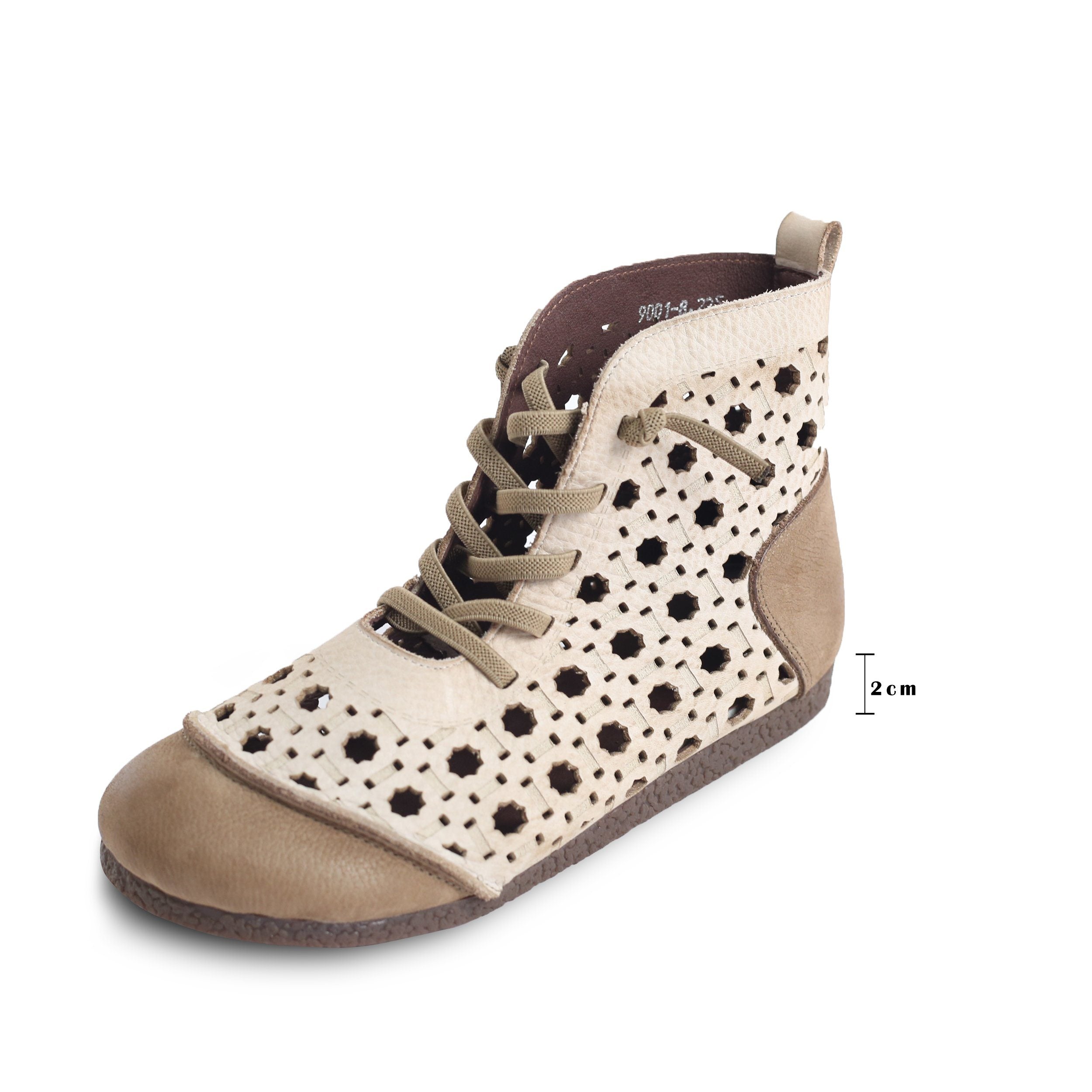 Cut Out Summer Boots Breathable Hollowed Lace Up Ankle Booties Beige/Coffee