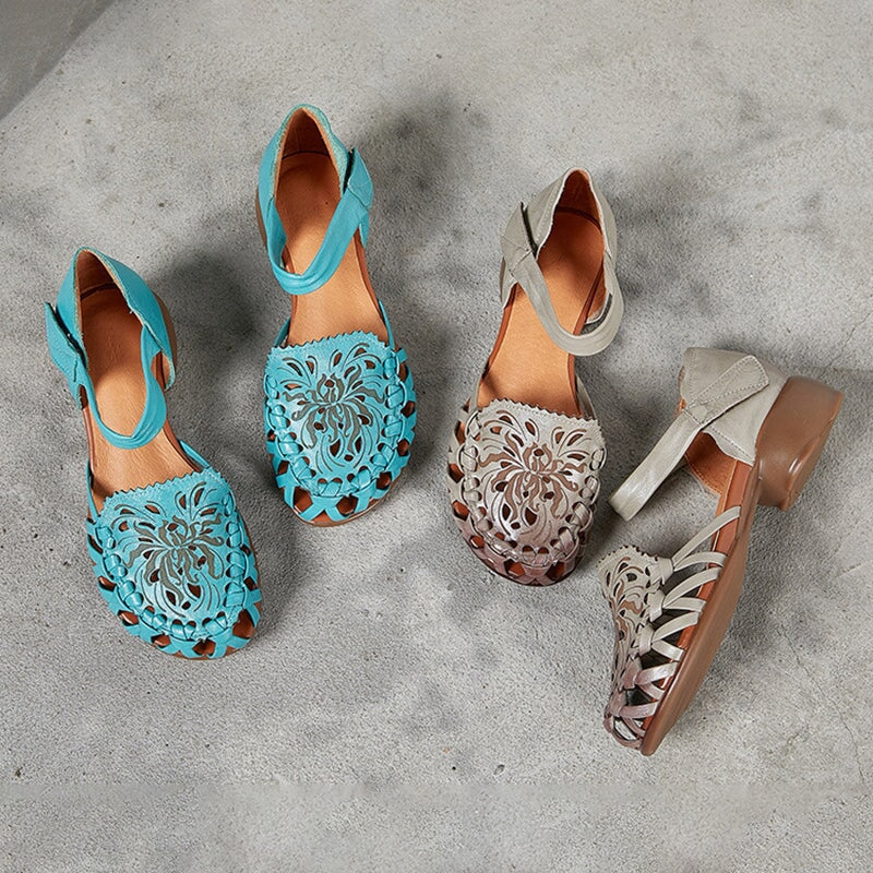 Sandalias tejidas retro con suela suave azul/gris