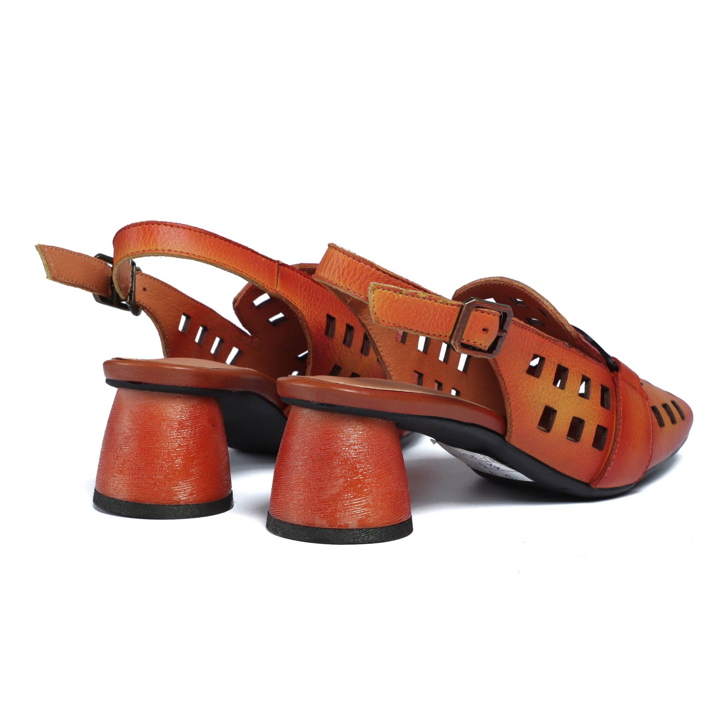 Bequeme echte Pumps Slingback Cut Out Chunky Sandalen Orange/Grau