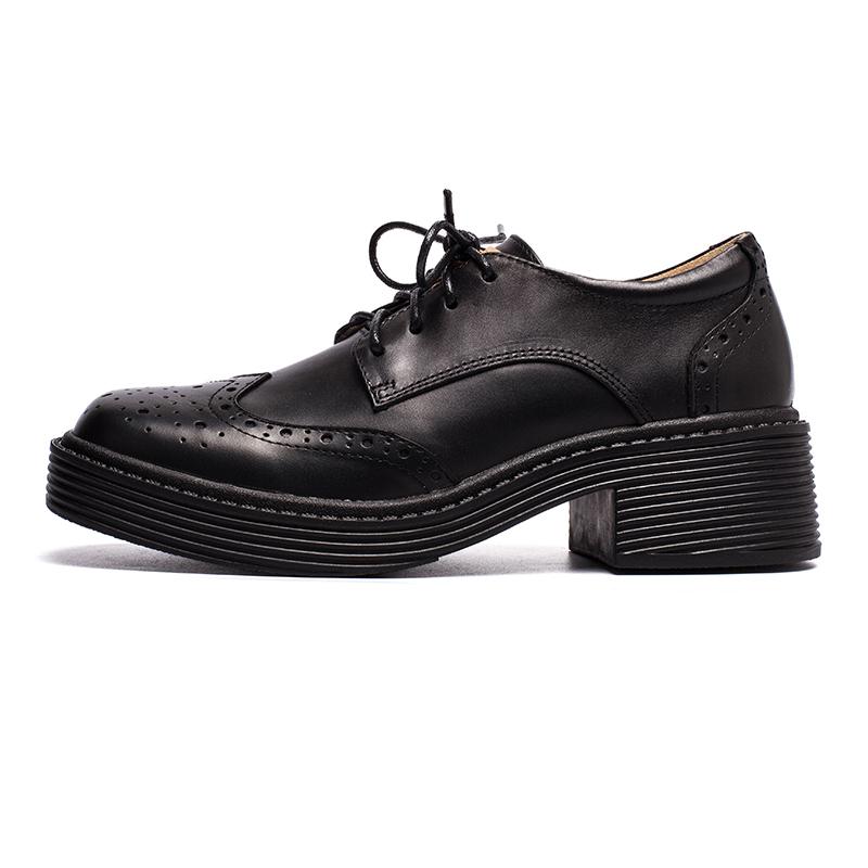 Zapatos Oxford Brogue con lazo, corte normal, tacón medio, marrón/negro