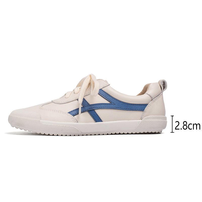 Zapatos blancos suaves hechos a mano Zapatillas con cordones Zapatos de diseñador Tiras azules / Tiras rojas