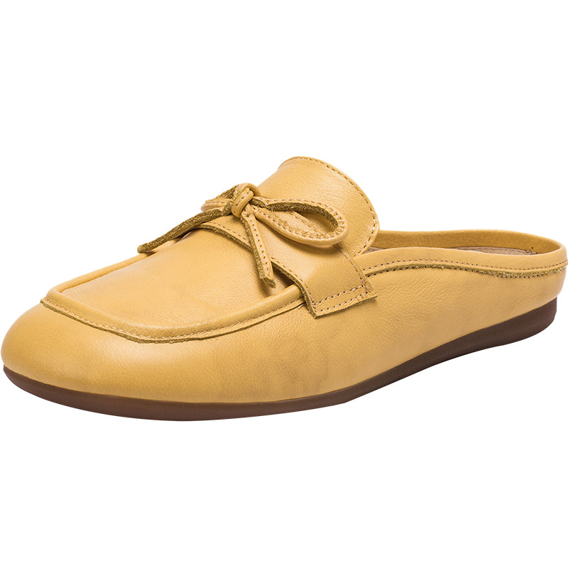 Loafer-Pantoletten mit Retro-Schleife und rückenfreier Sohle