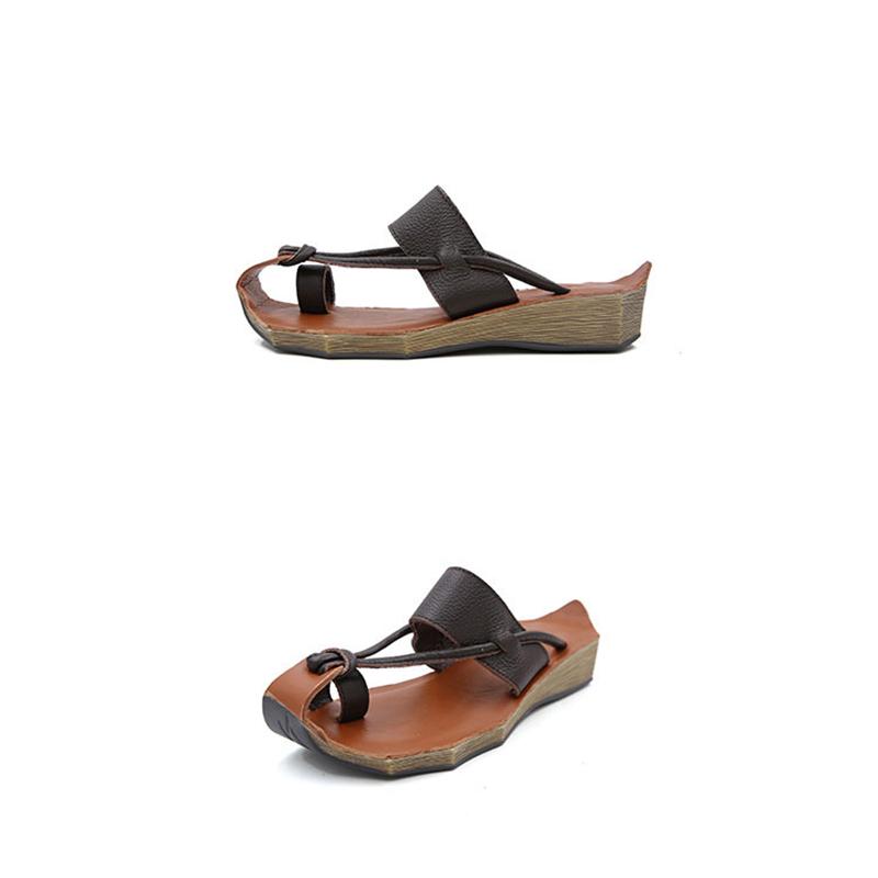 Cowhide Sandals Wave Edge Sole Split Toe Slippers