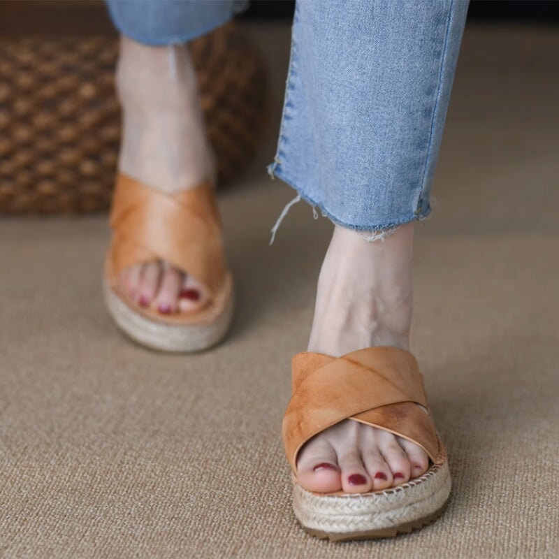 Sandalias con tiras en X hechas a mano, pantuflas casuales suaves y cómodas